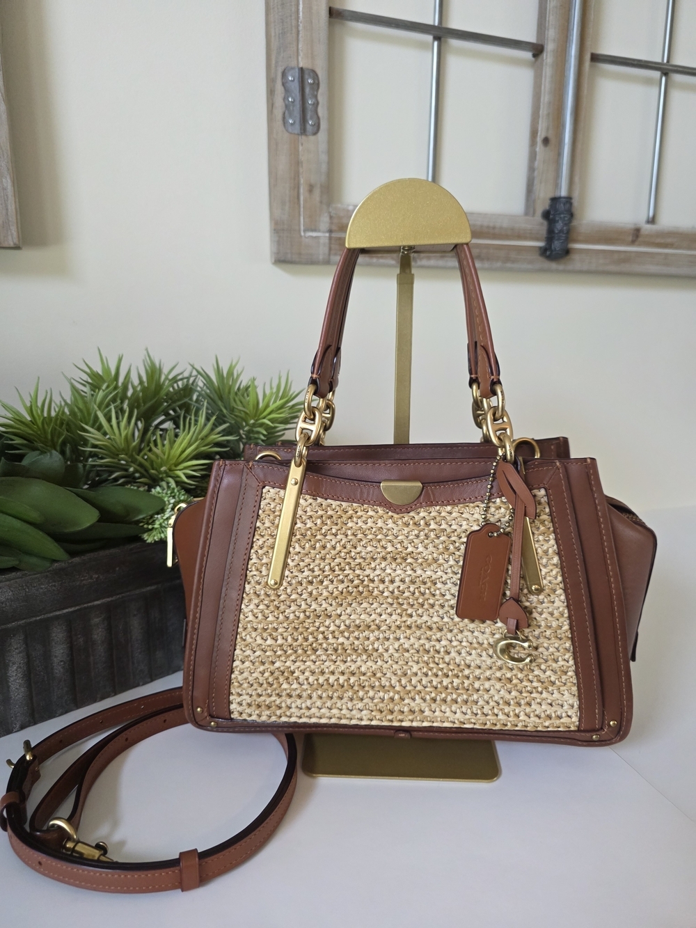 Coach Limited Edition Dreamer Leather & Woven Fabric Satchel Crossbody Bag